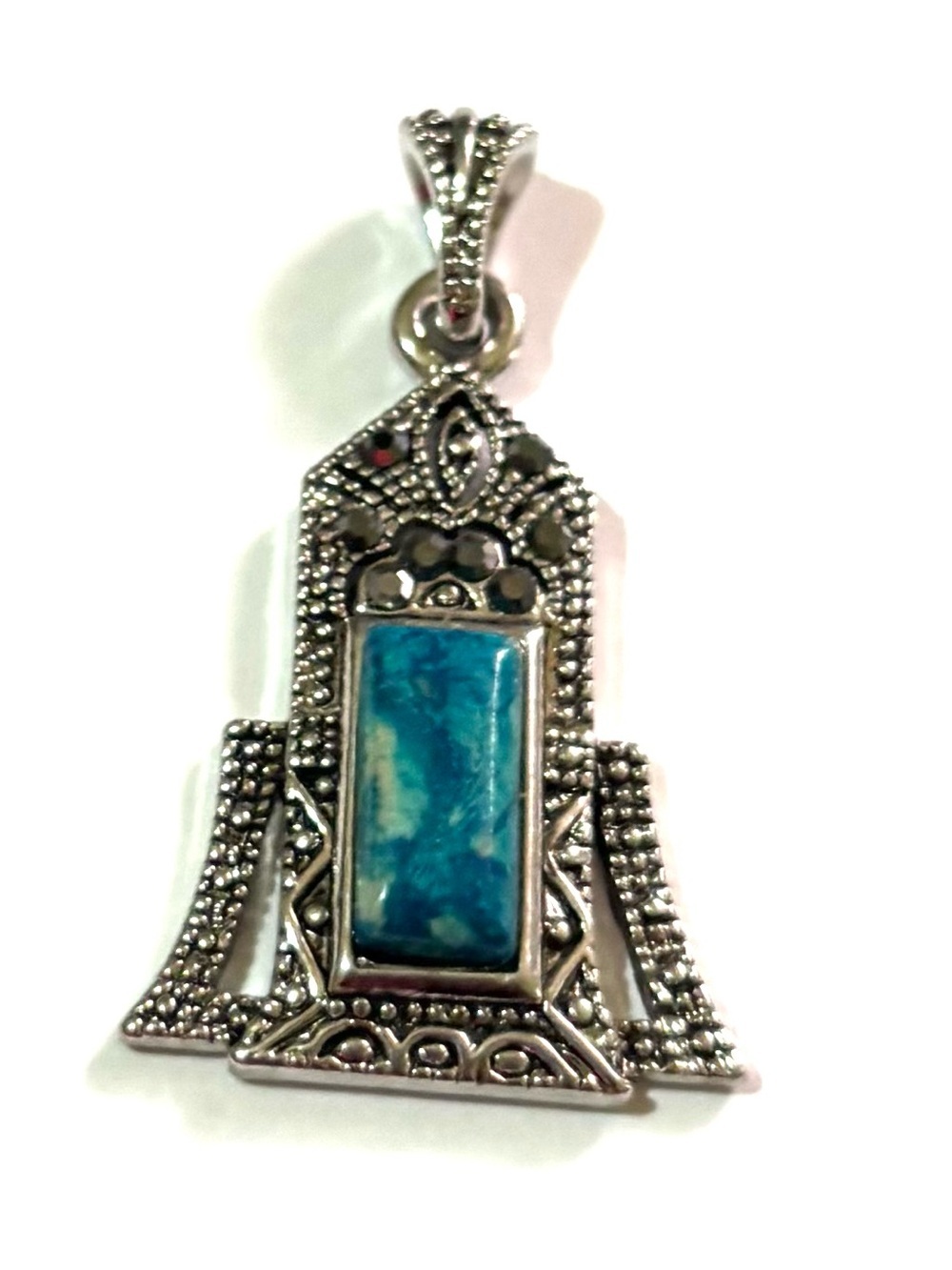 Vintage Silver-Tone Pendant with Blue Turquoise Rectangular Stone